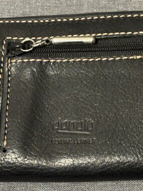 Genuine Leather Black Trifold Wallet Snap Coin Purse w/ Zipper Donato 4" x 3.5"